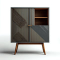 Credenza da sala da pranzo grigia 120×42×135 cm - finiture marrone e oro design geometrico