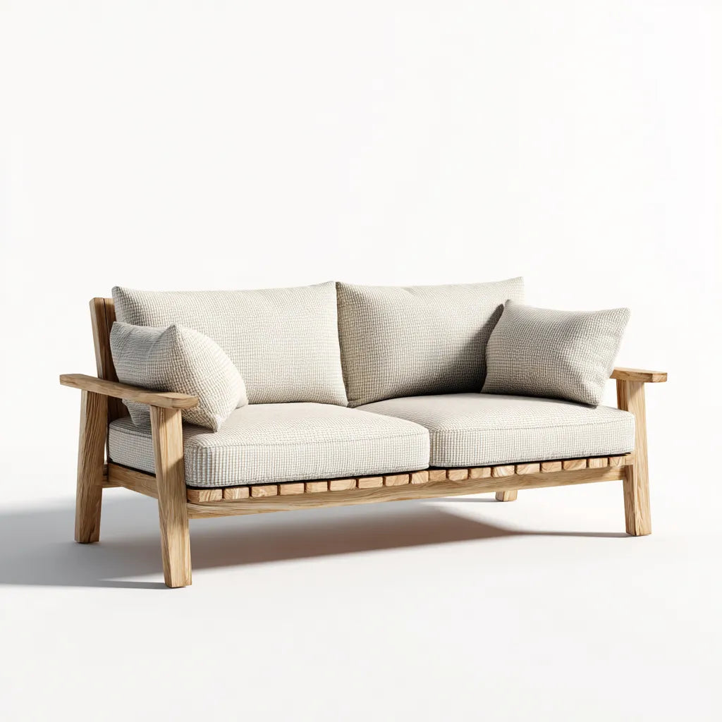 Divano da esterno in legno 170×80×84 cm - beige e legno naturale - per giardino in stile naturale