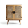 Credenza in legno e rattan 82×38×98 cm - naturale e nero - per sala da pranzo moderna