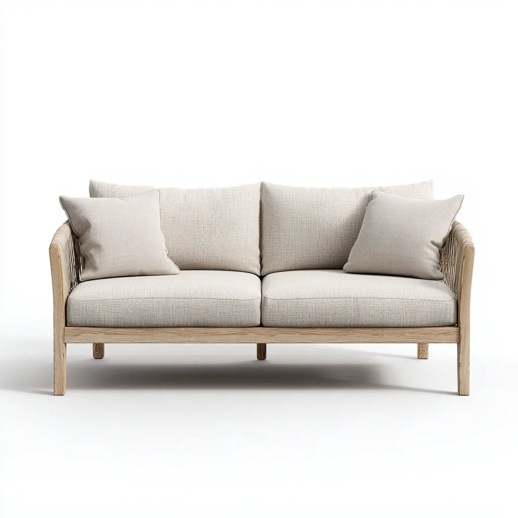 Divano da esterno 168×78×80 cm - legno e corda - beige e naturale - design elegante per terrazza e giardino