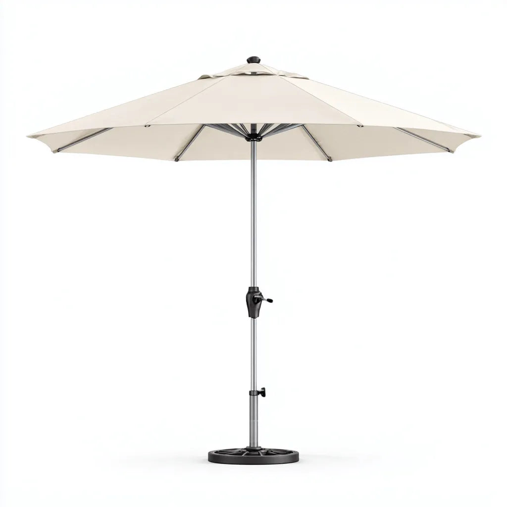 Ombrellone da sole per esterni 300×300×255 cm - beige grigio nero con base integrata