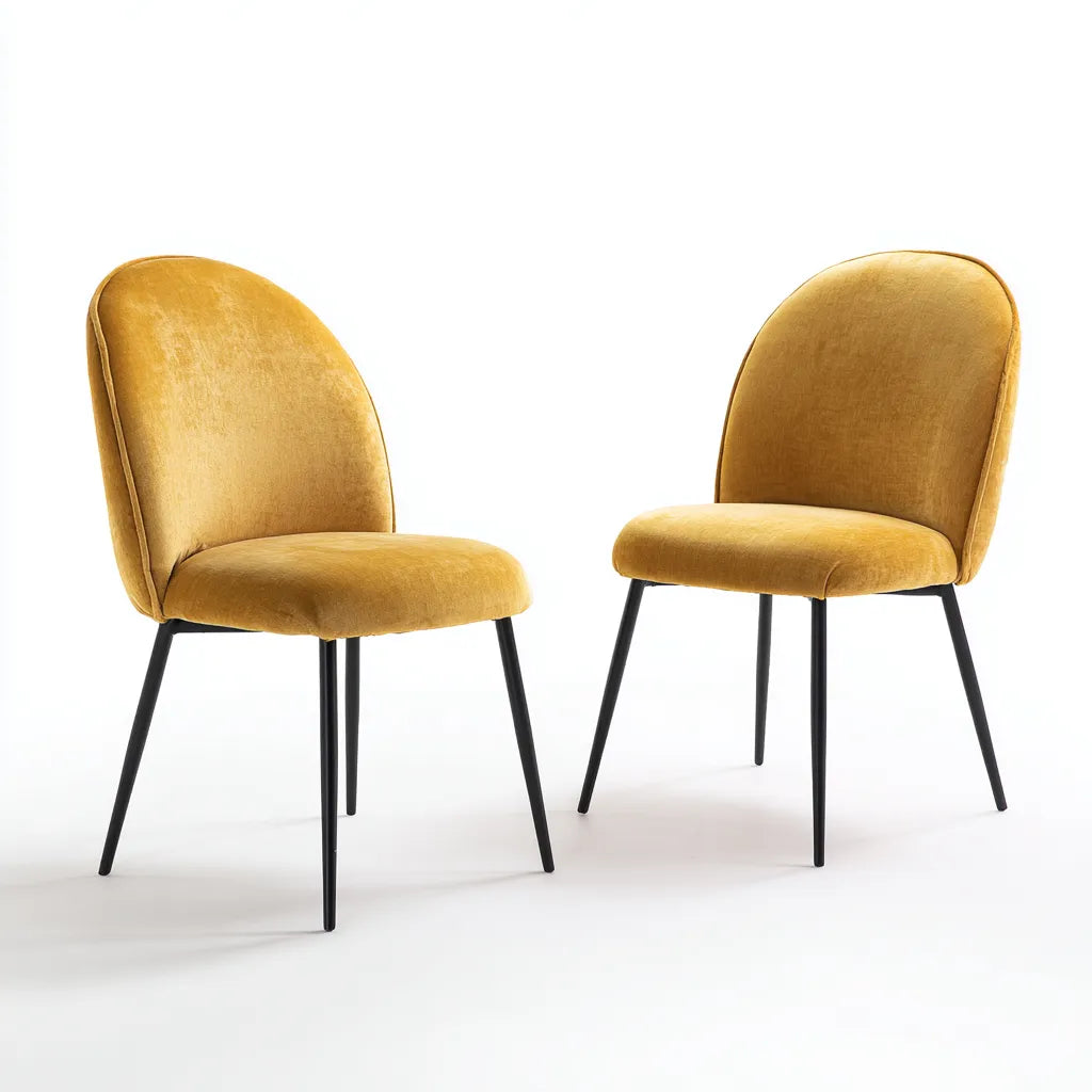 Set di 2 sedie da pranzo in tessuto 49×55×84 cm - giallo e nero - schienale curvo moderno per Sala Da Pranzo