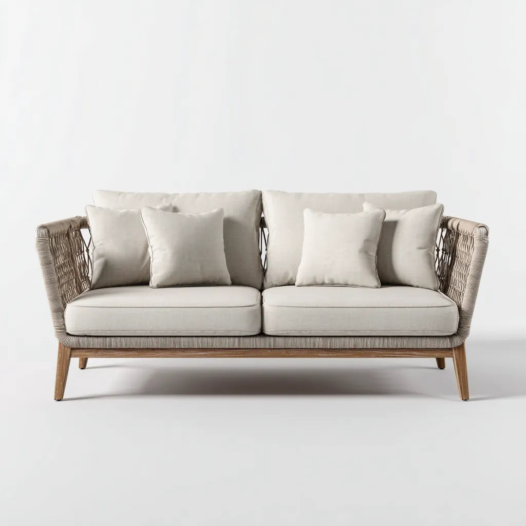 Divano da esterno 180×84×85 cm - struttura intrecciata beige e tessuto beige stile contemporaneo