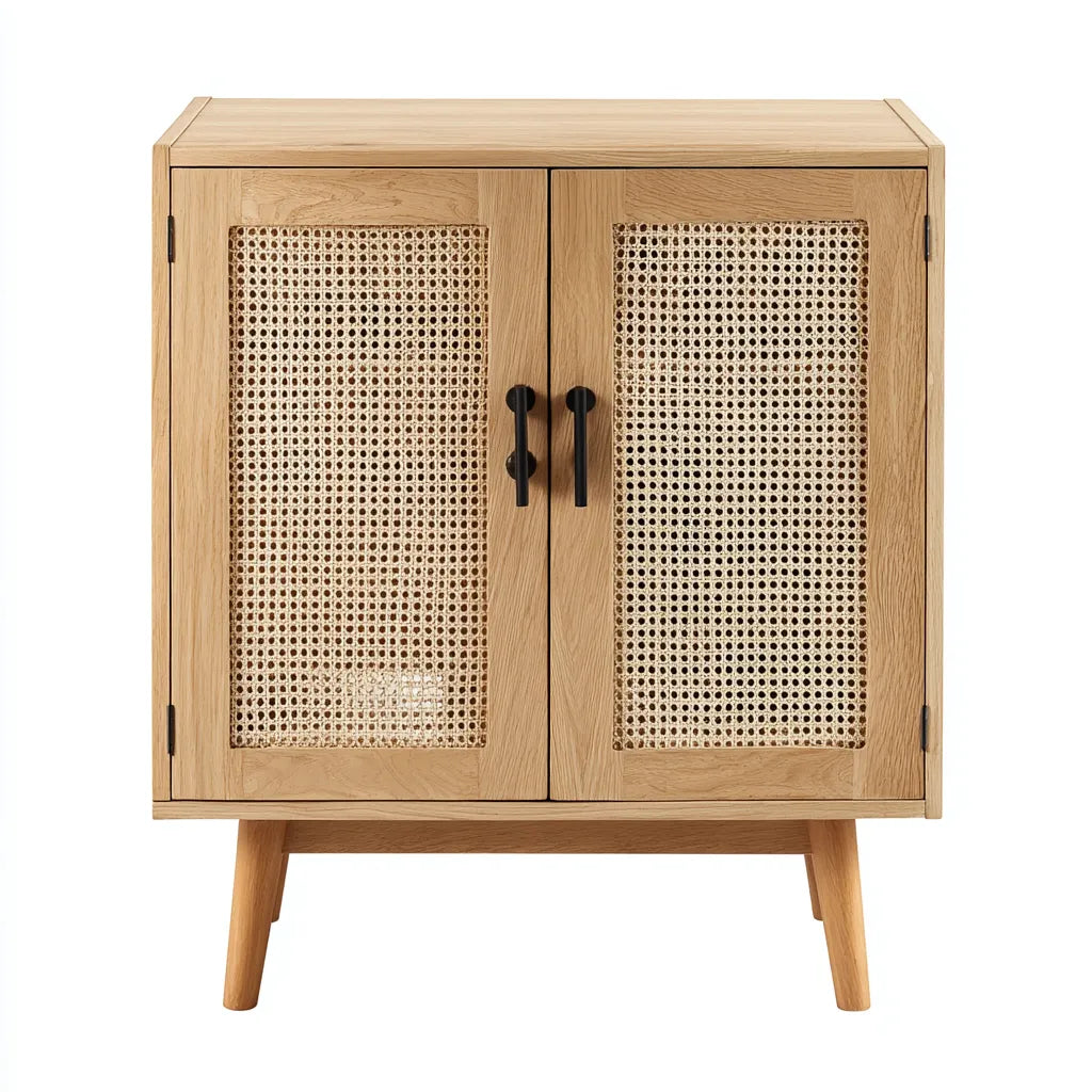 Credenza da pranzo in legno e rattan 88×40×100 cm - marrone e nero - stile naturale compatto per Sala Da Pranzo