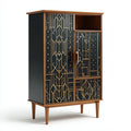 Credenza alta 105×42×155 cm - legno e metallo - nero e marrone - stile déco con vani chiusi e aperti