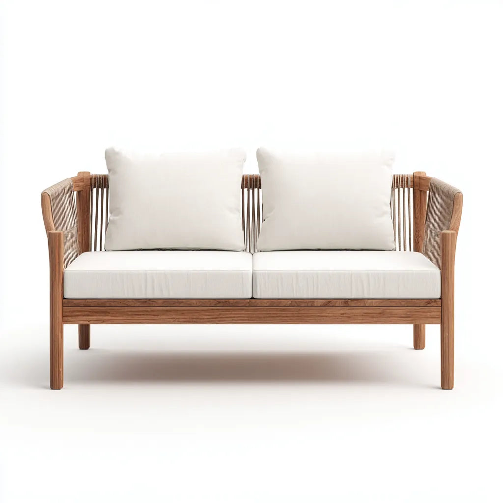 Divano da esterno 160×74×78 cm - legno e corda - bianco e marrone - stile essenziale per patio e veranda