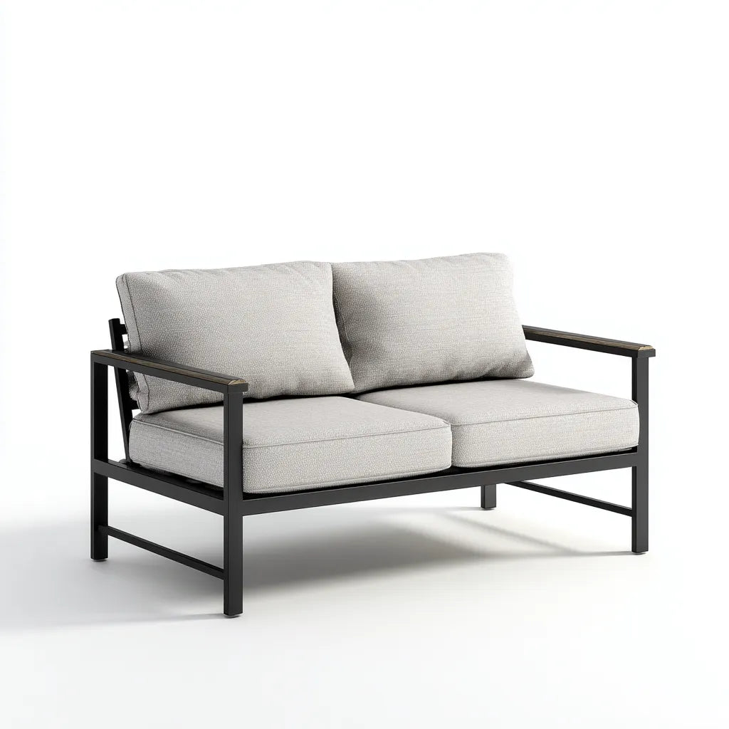 Divano da esterno 168×78×80 cm - metallo nero e tessuto beige design moderno