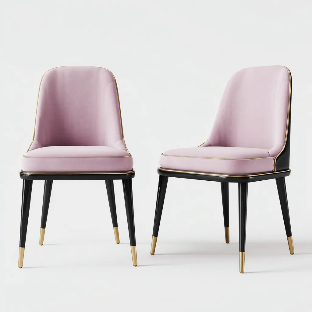Sedia Da Pranzo in tessuto rosa 50×57×84 cm - struttura nera con dettagli oro